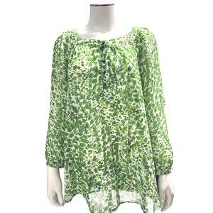 Apt 9 XL Green White Animal Print Sheer Tunic Blouse Resortcore Boho Flowy Style